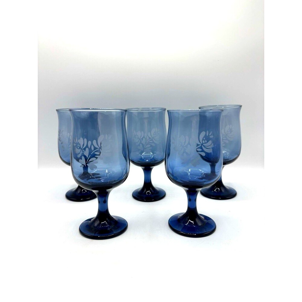 5 Vintage 1970's Pfaltzgraff Yorktowne Cobalt Blue 10oz 6 1/2" Goblets